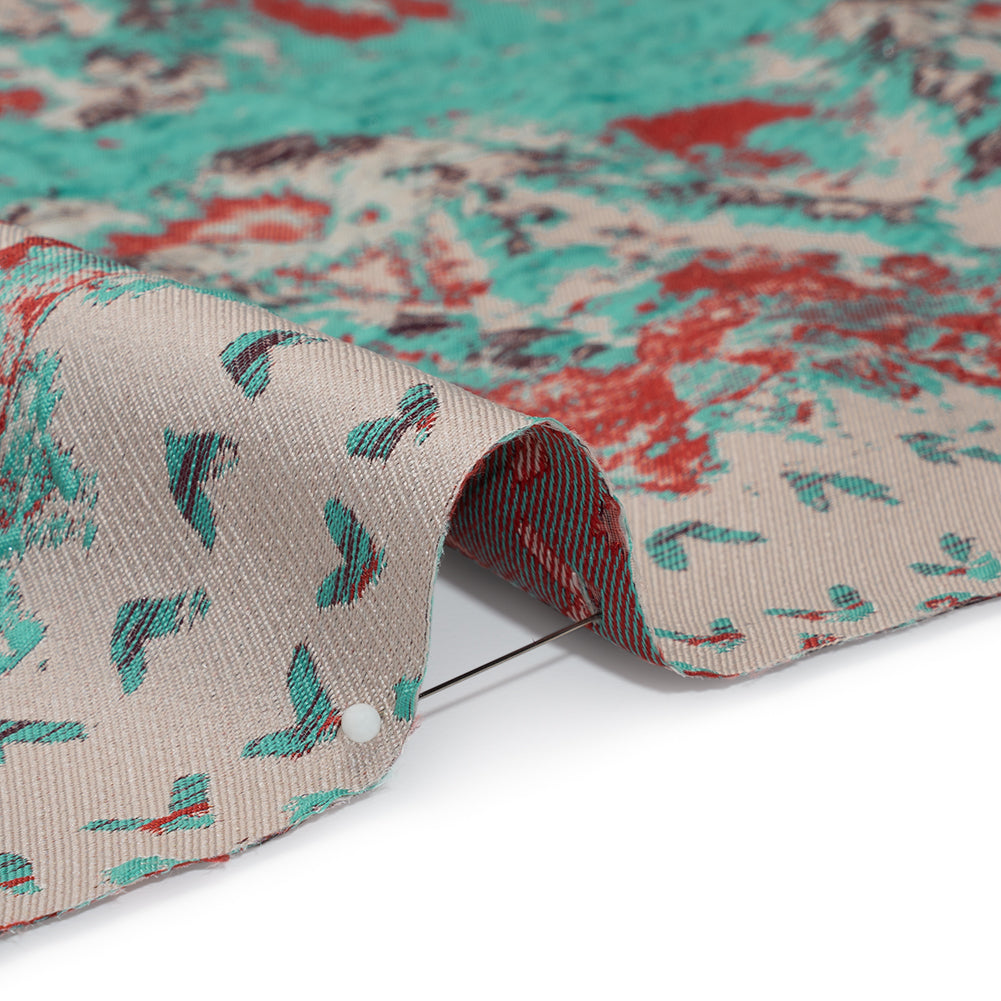 Metallic Luxury Brocade - Red, Turquoise and Cream Rorschach Stripes - Detail