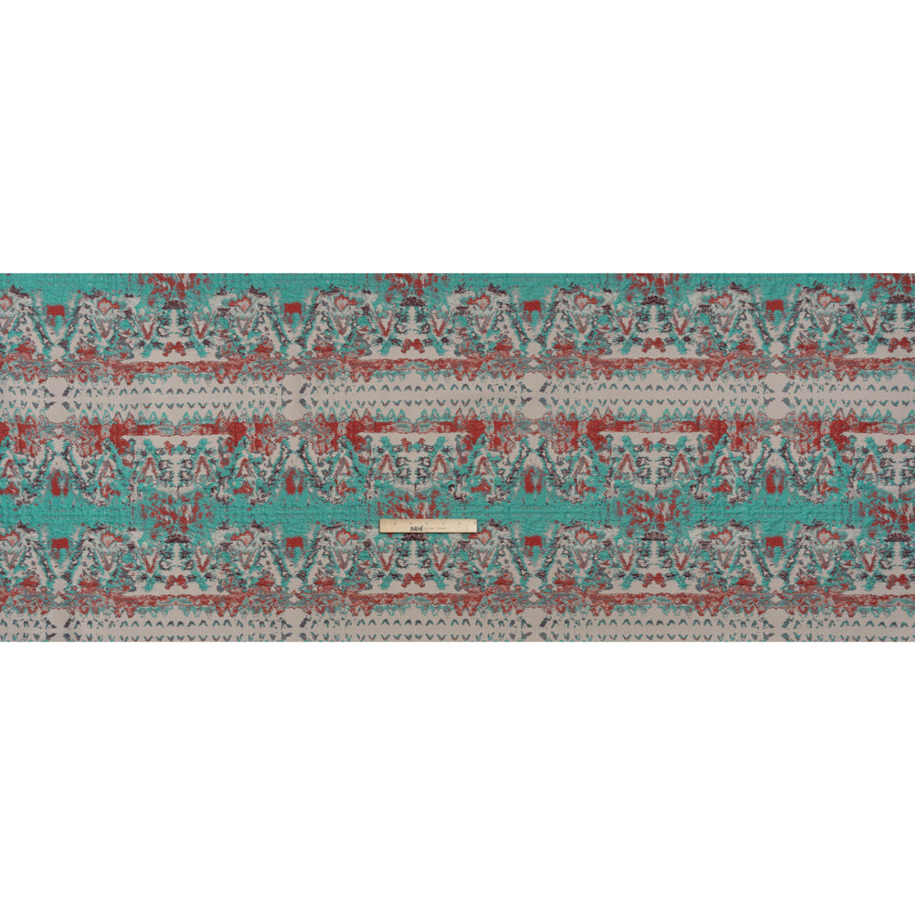 Metallic Luxury Brocade - Red, Turquoise and Cream Rorschach Stripes - Full
