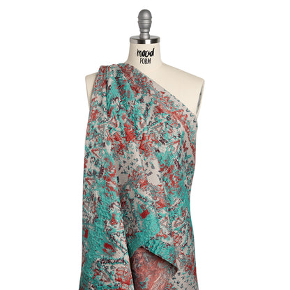 Metallic Luxury Brocade - Red, Turquoise and Cream Rorschach Stripes