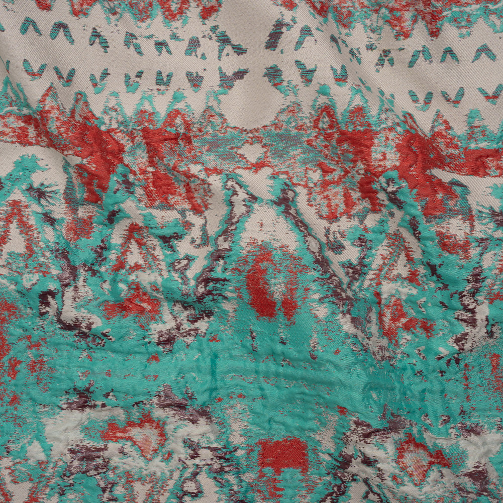 Metallic Luxury Brocade - Red, Turquoise and Cream Rorschach Stripes