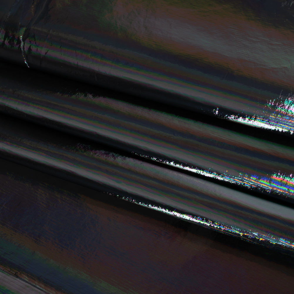 PU Coated Tyvek - Holographic Rainbow Glossy Black - Folded