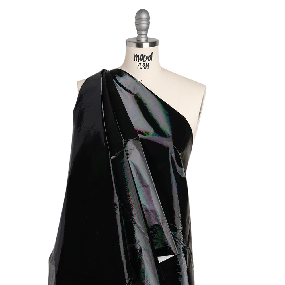 PU Coated Tyvek - Holographic Rainbow Glossy Black - Drape