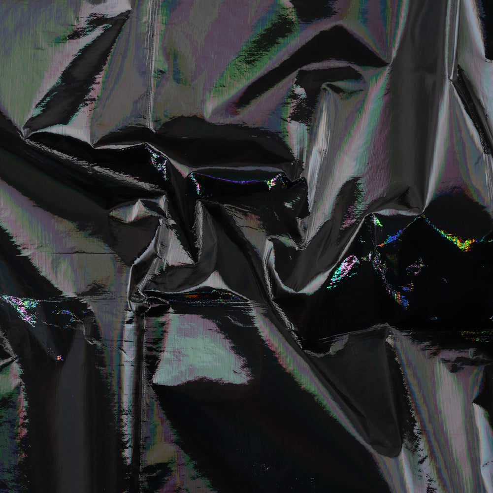 PU Coated Tyvek - Holographic Rainbow Glossy Black