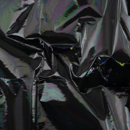 PU Coated Tyvek - Holographic Rainbow Glossy Black