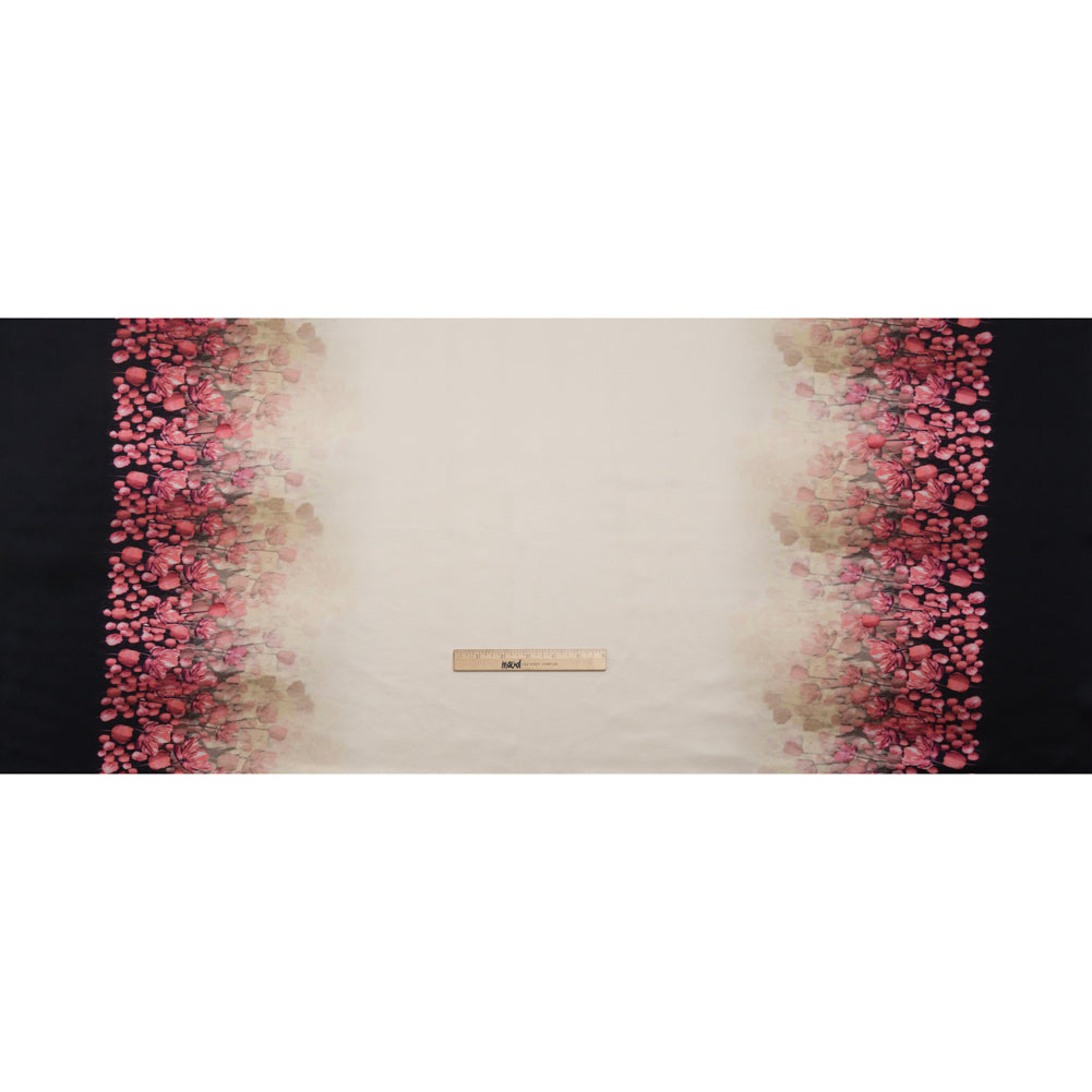 Silk Charmeuse 19mm - Pink, Black and Cream Floral Field Border - Full