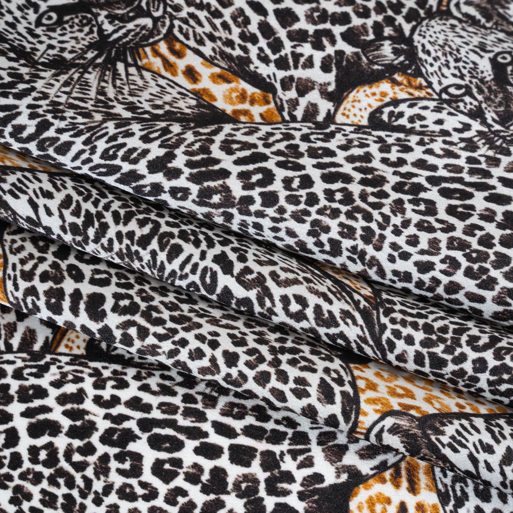 Silk Charmeuse 19mm - White, Black and Beige Snow Leopards - Folded