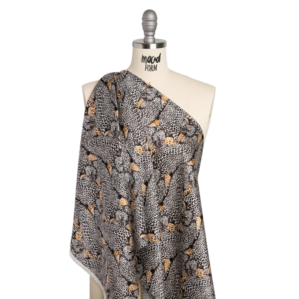 Silk Charmeuse 19mm - White, Black and Beige Snow Leopards - Drape