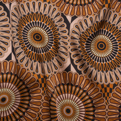 Silk Charmeuse 19mm - Tan, Nude and Black Retro Medallions