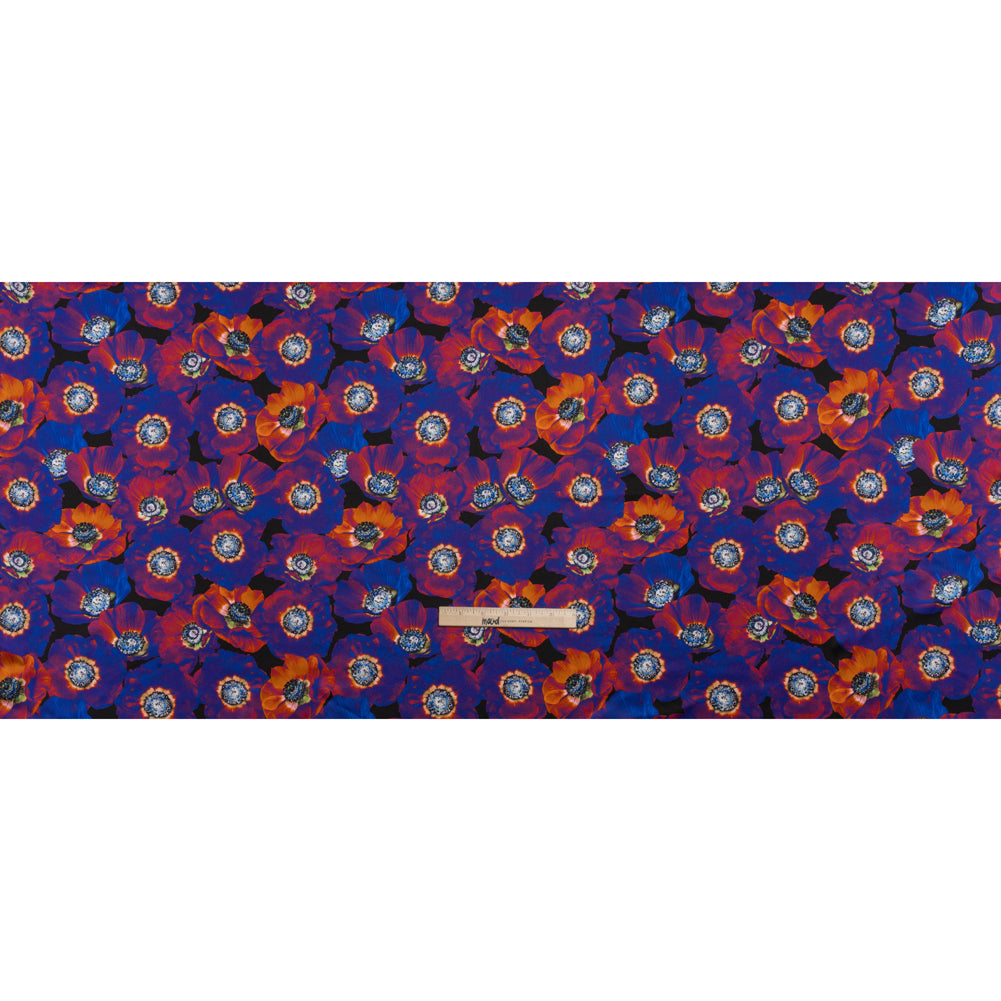 Silk Charmeuse 19mm - Ultraviolet Blue, Orange and Black Glowing Flowers - Full