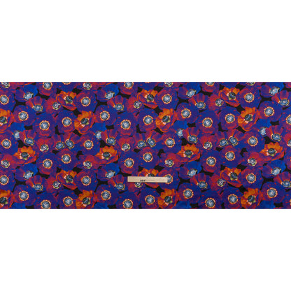 Silk Charmeuse 19mm - Ultraviolet Blue, Orange and Black Glowing Flowers