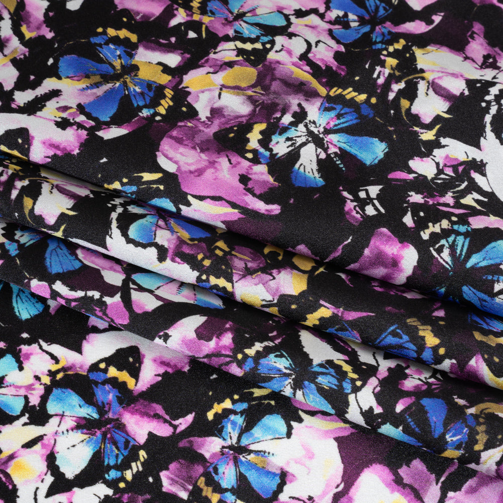 Silk Charmeuse 19mm - Purple, Blue and Yellow Little Butterflies and Flowers