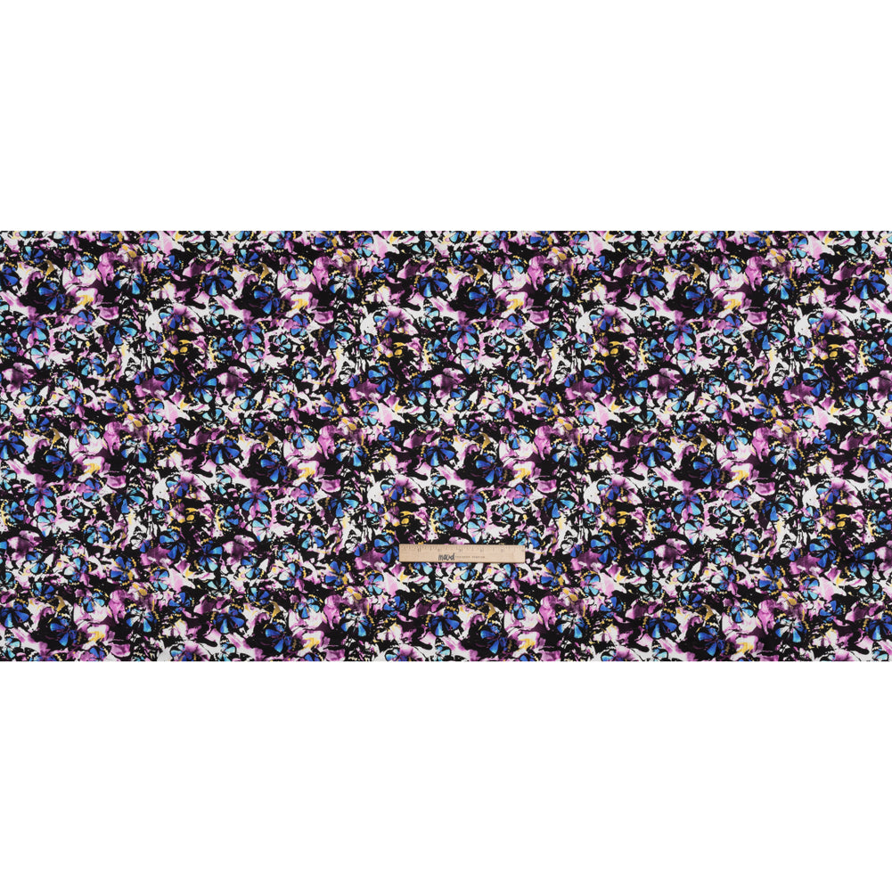 Silk Charmeuse 19mm - Purple, Blue and Yellow Little Butterflies and Flowers