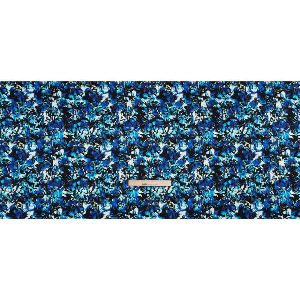 Silk Charmeuse 19mm - Bright Blue, Aqua and Lime Green Little Butterflies and Flowers
