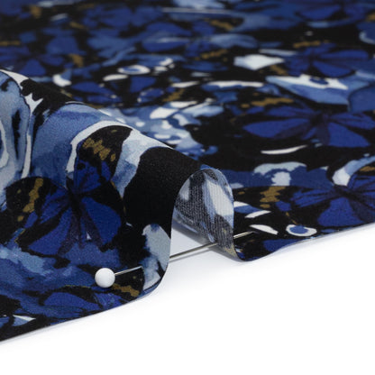 Silk Charmeuse 19mm - Navy Blue, Black and Gold Little Butterflies and Flowers