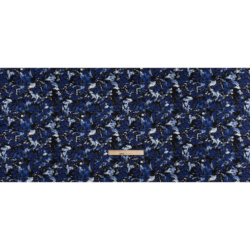 Silk Charmeuse 19mm - Navy Blue, Black and Gold Little Butterflies and Flowers