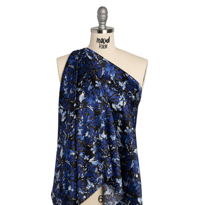 Silk Charmeuse 19mm - Navy Blue, Black and Gold Little Butterflies and Flowers