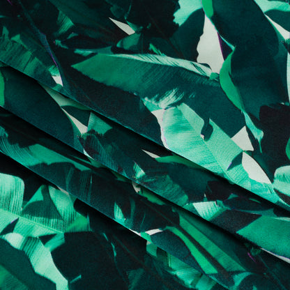Silk Charmeuse 19mm - Dark Teal and Mint Green Tropical Leaves