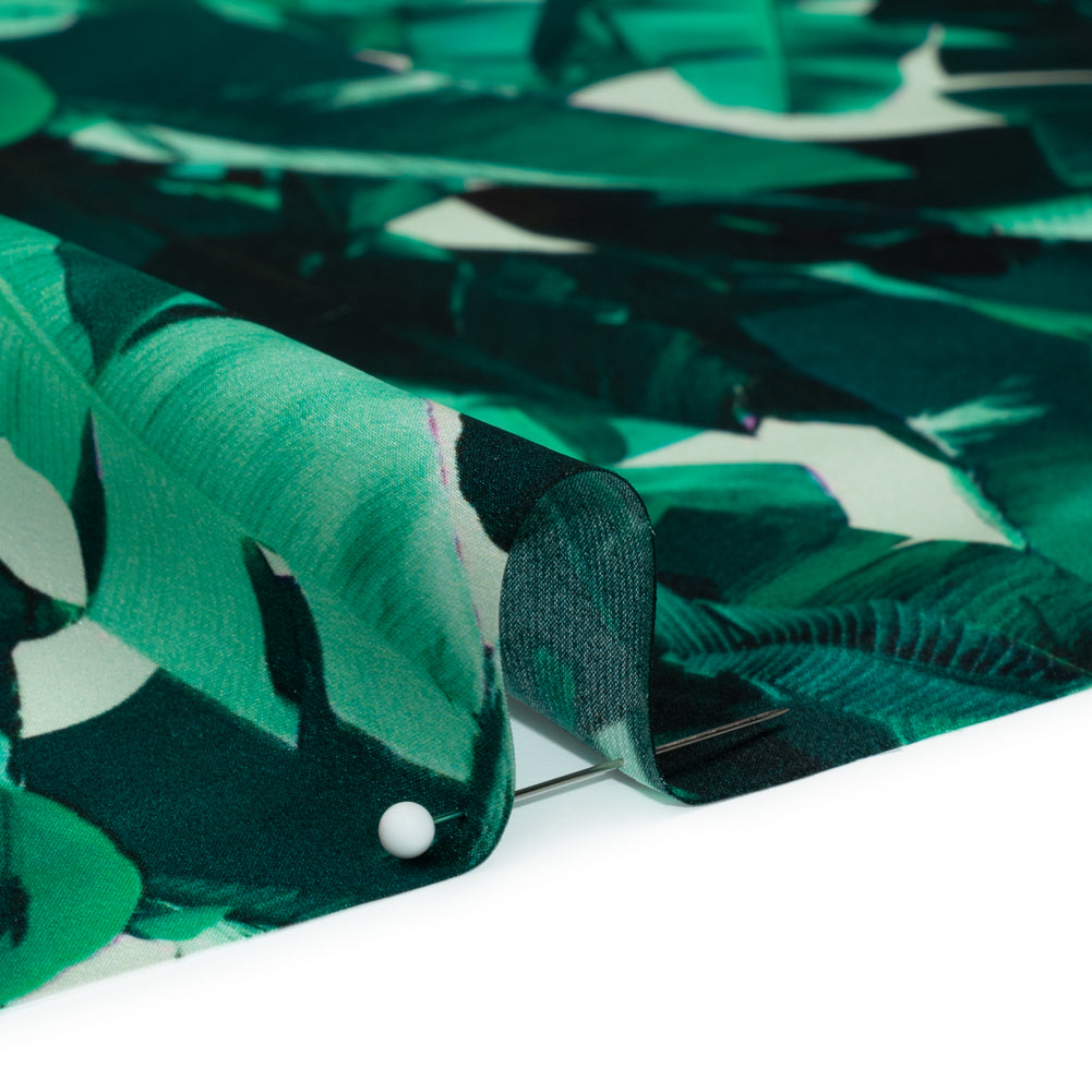 Silk Charmeuse 19mm - Dark Teal and Mint Green Tropical Leaves