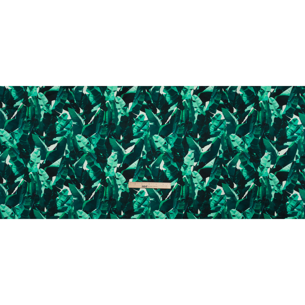 Silk Charmeuse 19mm - Dark Teal and Mint Green Tropical Leaves