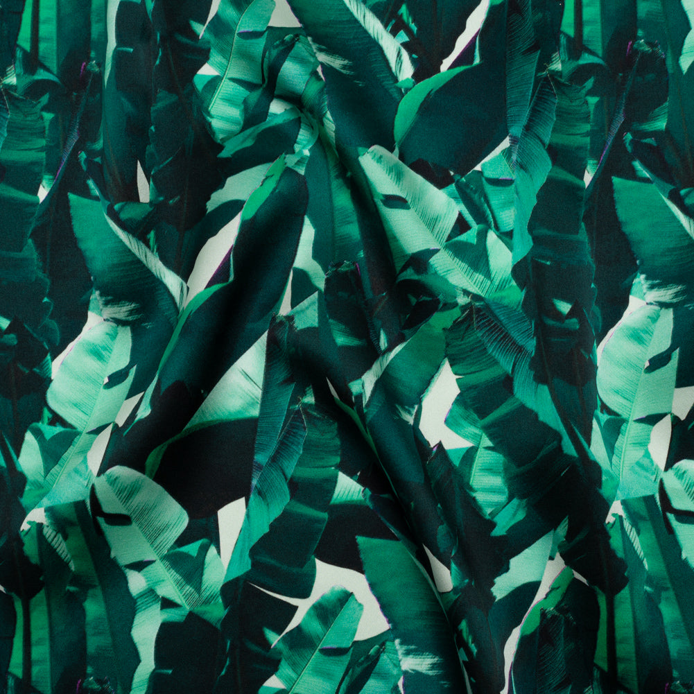 Silk Charmeuse 19mm - Dark Teal and Mint Green Tropical Leaves