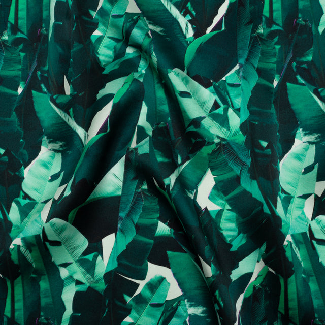 Silk Charmeuse 19mm - Dark Teal and Mint Green Tropical Leaves