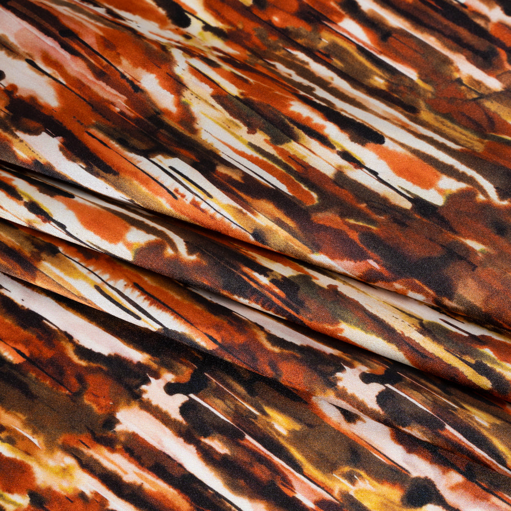 Silk Charmeuse 19mm - Brown, Red Orange and Yellow Ochre Painterly Striations - Folded