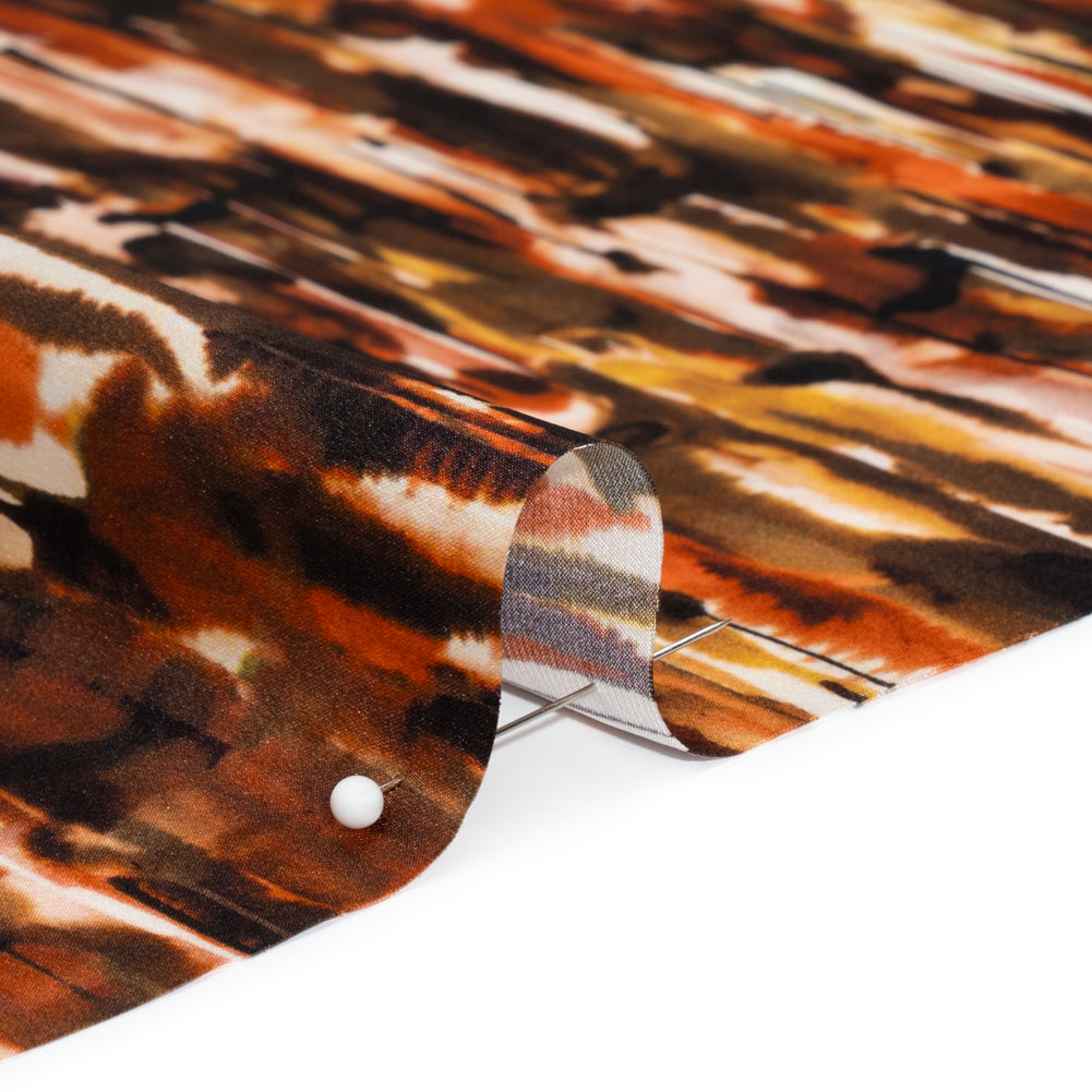Silk Charmeuse 19mm - Brown, Red Orange and Yellow Ochre Painterly Striations - Detail