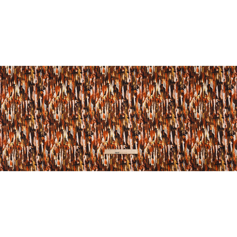 Silk Charmeuse 19mm - Brown, Red Orange and Yellow Ochre Painterly Striations - Full