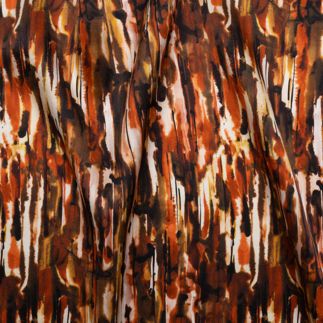 Silk Charmeuse 19mm - Brown, Red Orange and Yellow Ochre Painterly Striations