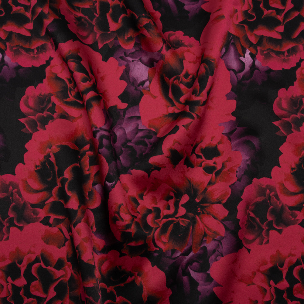 Silk Charmeuse 19mm - Red and Purple Roses