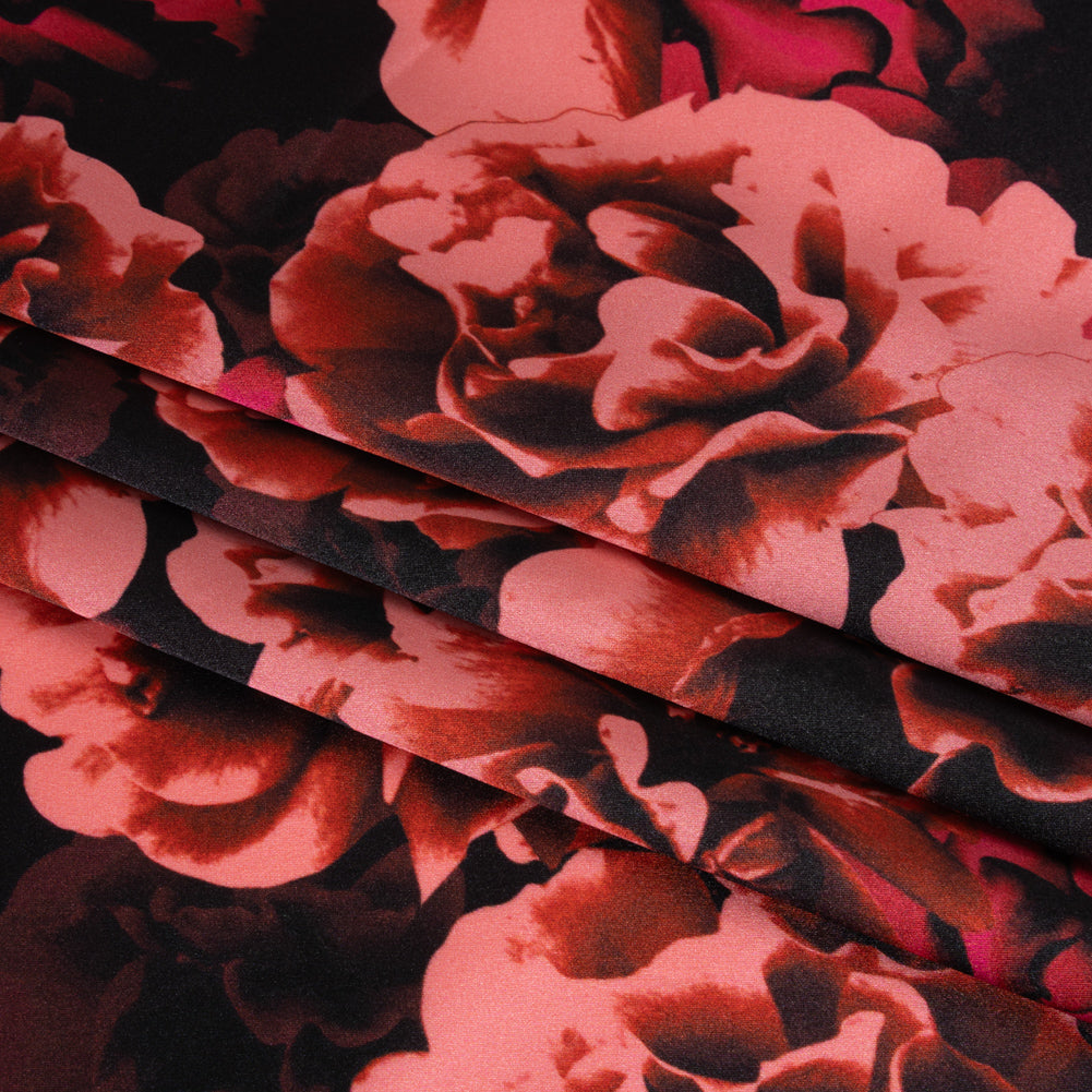 Silk Charmeuse 19mm - Rust and Coral Pink Roses - Folded