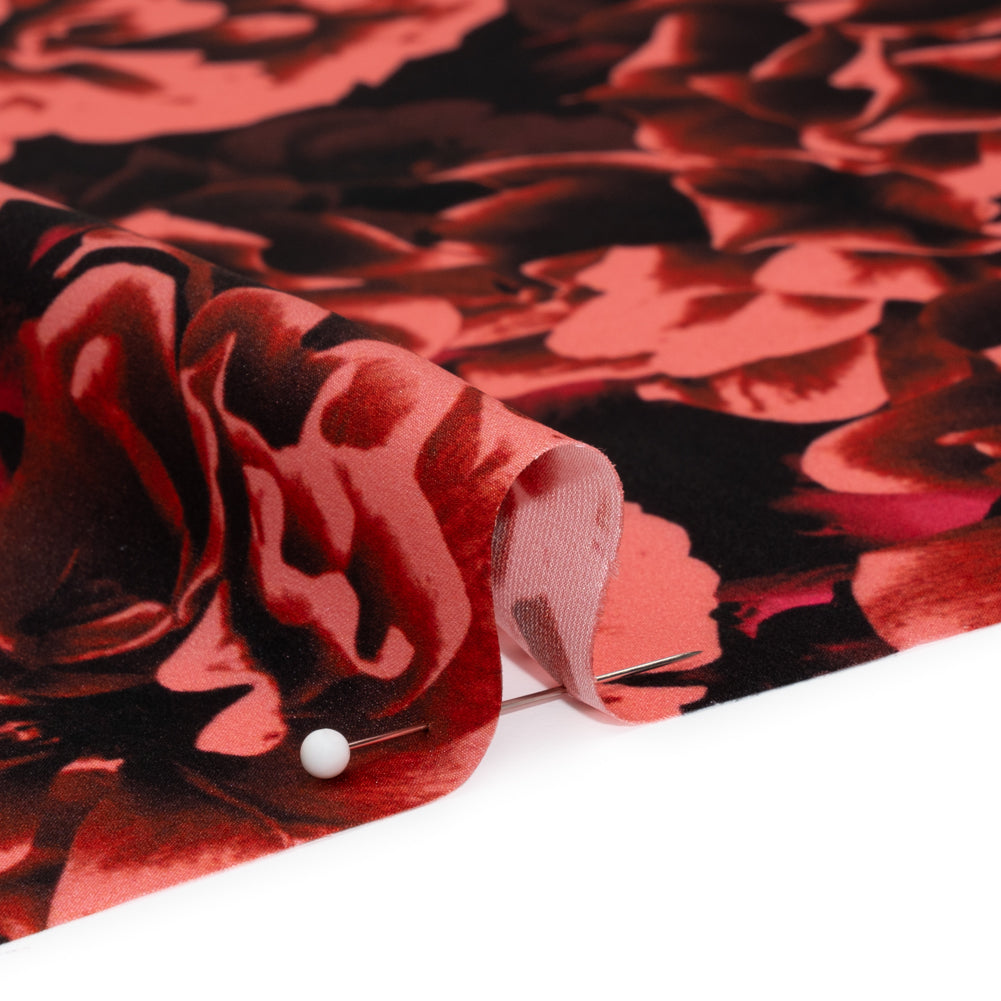 Silk Charmeuse 19mm - Rust and Coral Pink Roses - Detail