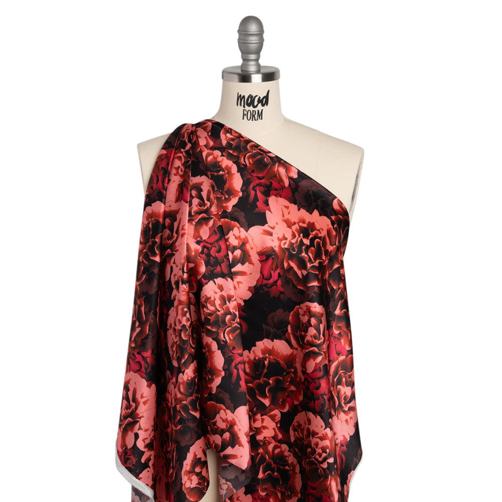 Silk Charmeuse 19mm - Rust and Coral Pink Roses - Drape