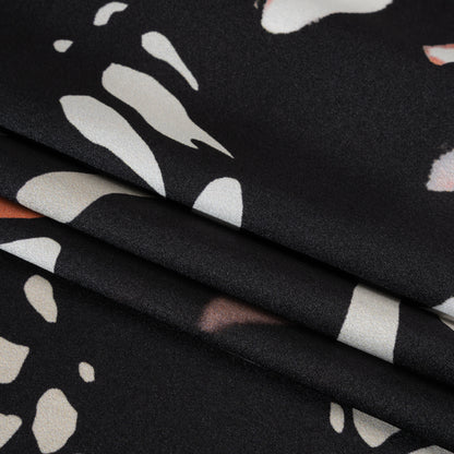 Silk Charmeuse Print - Black, White and Orange Blobs and Butterflies - Made in Italy