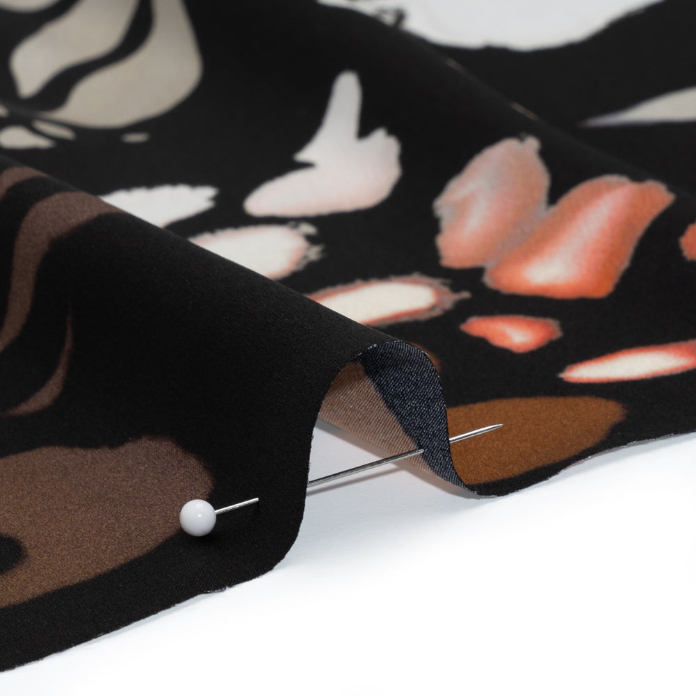 Silk Charmeuse Print - Black, White and Orange Blobs and Butterflies - Made in Italy