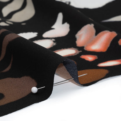 Silk Charmeuse Print - Black, White and Orange Blobs and Butterflies - Made in Italy