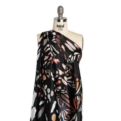 Silk Charmeuse Print - Black, White and Orange Blobs and Butterflies - Made in Italy