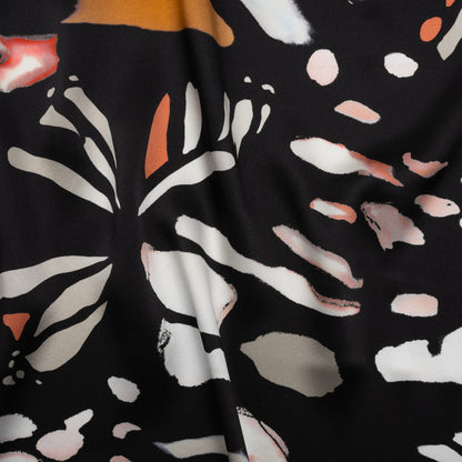 Silk Charmeuse Print - Black, White and Orange Blobs and Butterflies - Made in Italy