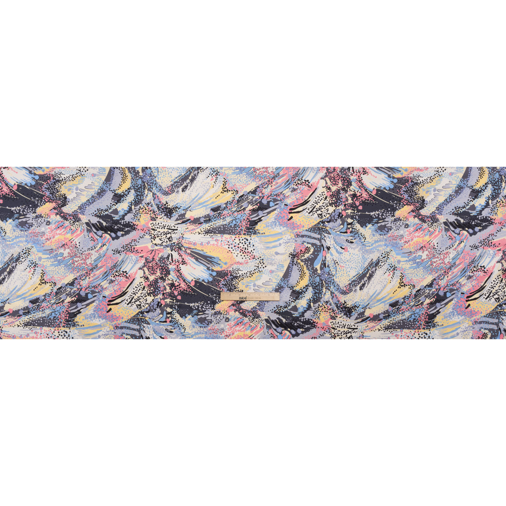 Silk Charmeuse Print - Pink, Butter Yellow and Sky Blue Flowing Streaks and Spots - Made in Italy