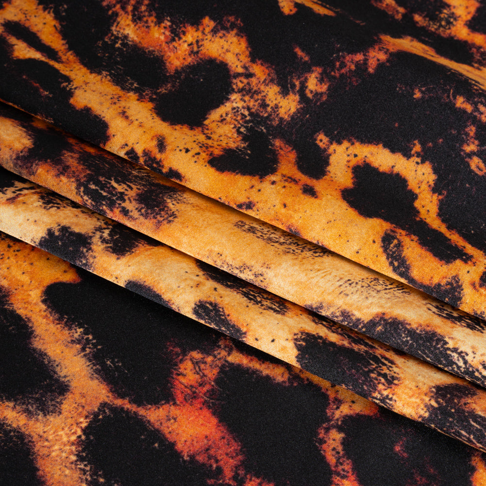 Silk Charmeuse Print - Golden Orange and Black Animal Spots - Made in Italy - Folded