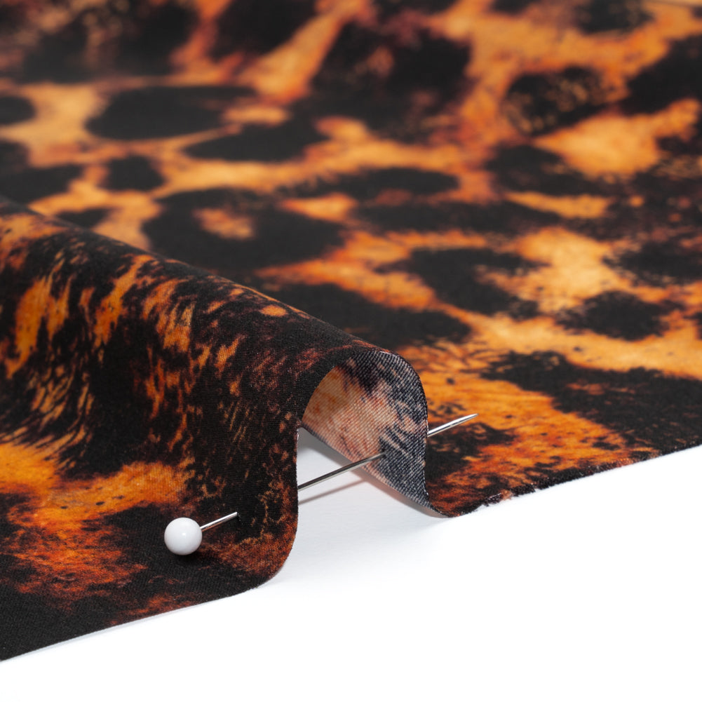 Silk Charmeuse Print - Golden Orange and Black Animal Spots - Made in Italy - Detail