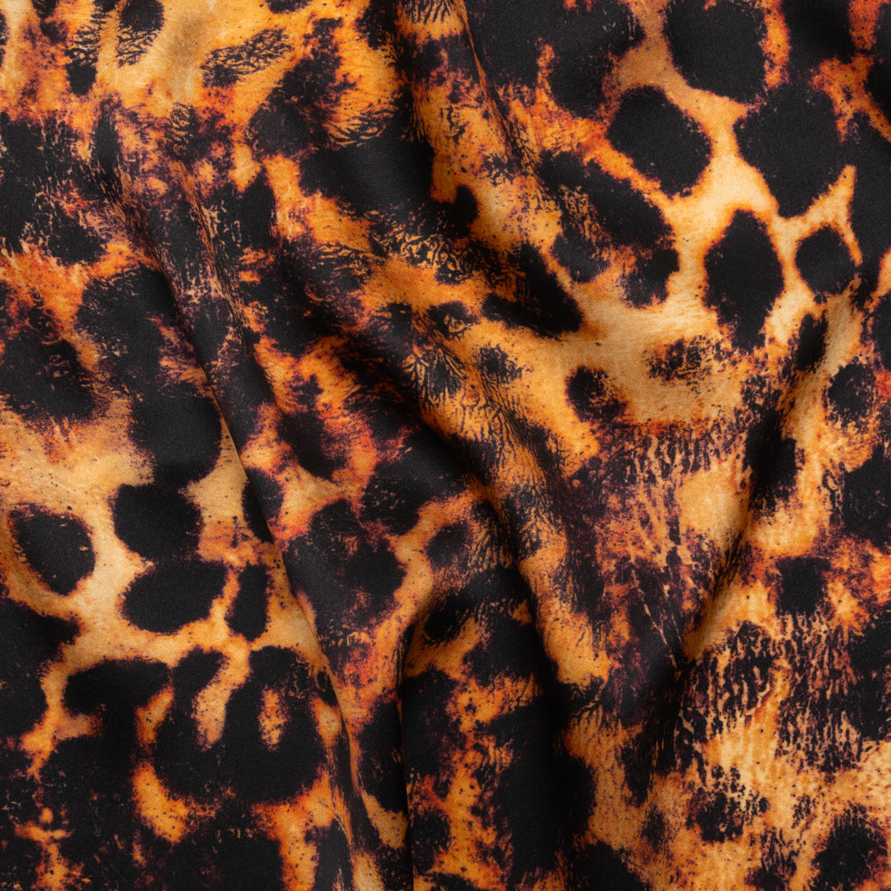 Silk Charmeuse Print - Golden Orange and Black Animal Spots - Made in Italy