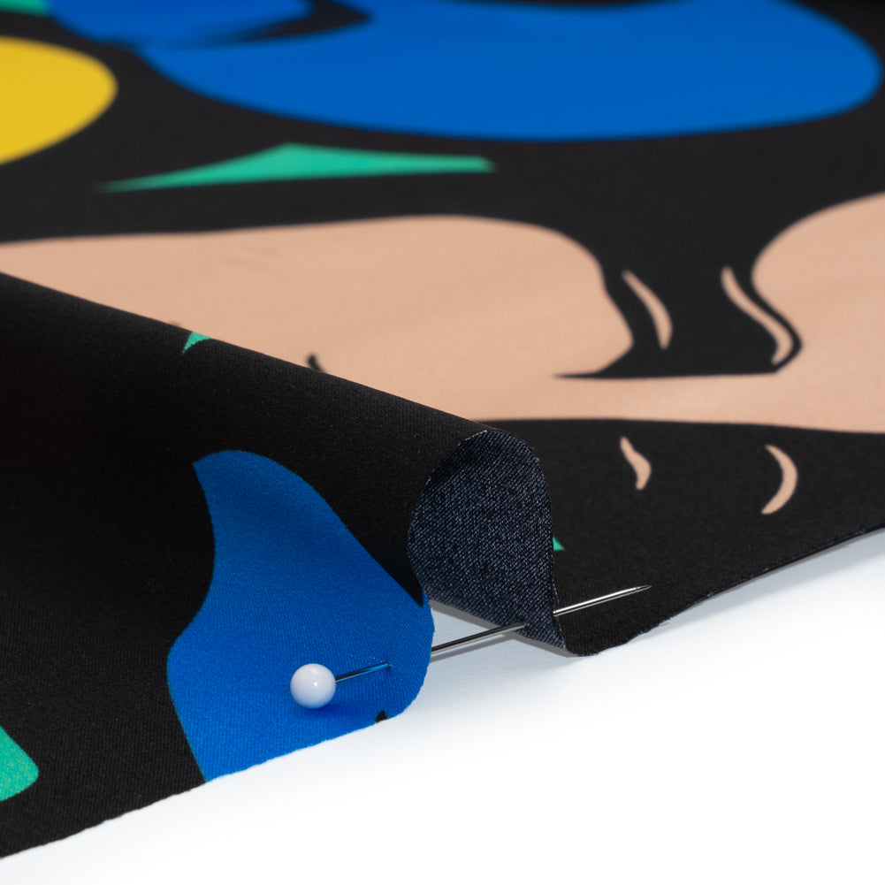 Silk Charmeuse Print - Black, Beige, and Primary Color Faces - Made in Italy