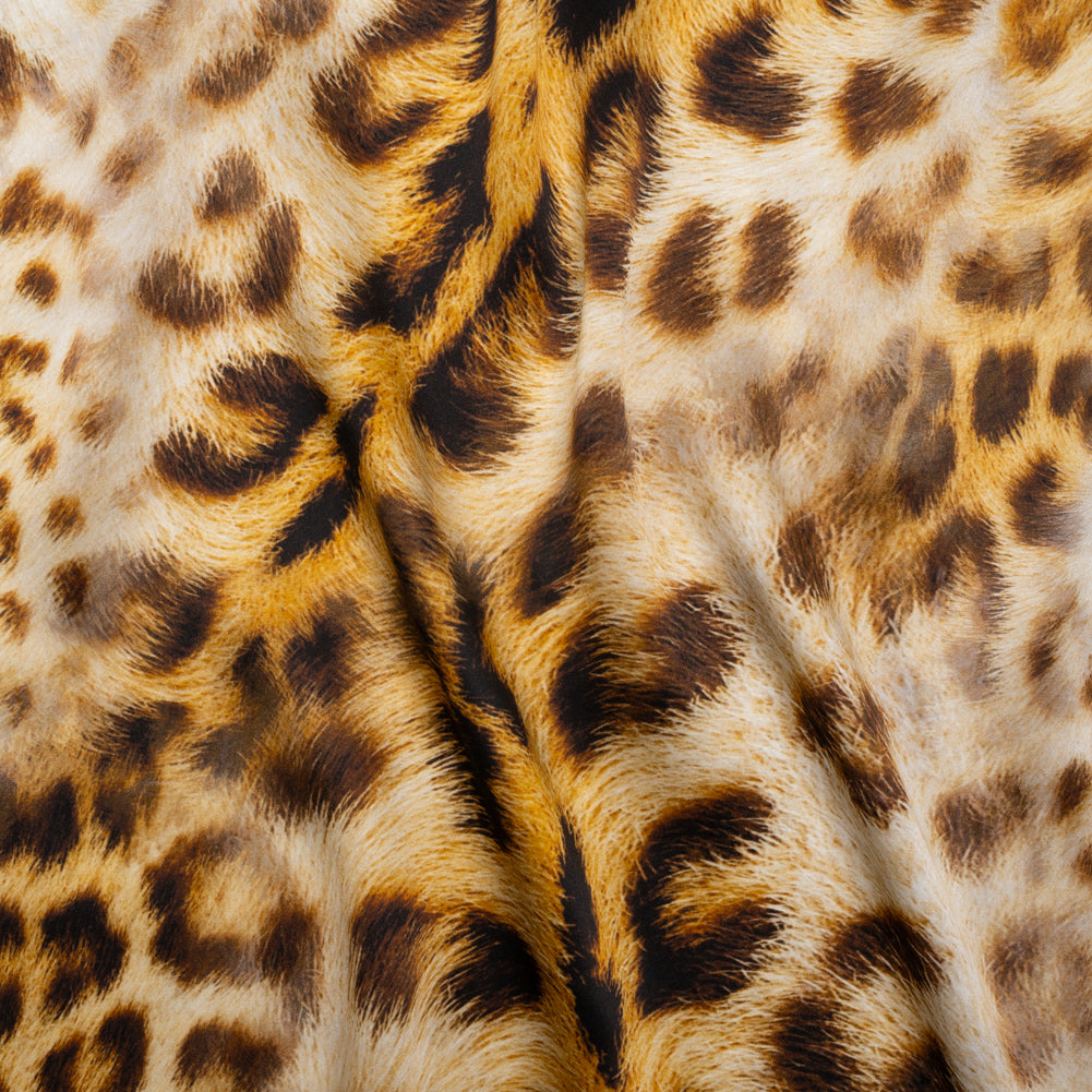 Silk Charmeuse Print - Beige and Black Leopard Fur - Made in Italy