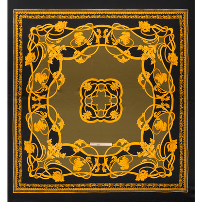 Silk Charmeuse Panel Print - Black, Olive Green and Gold Ornate Florals - Made in Italy