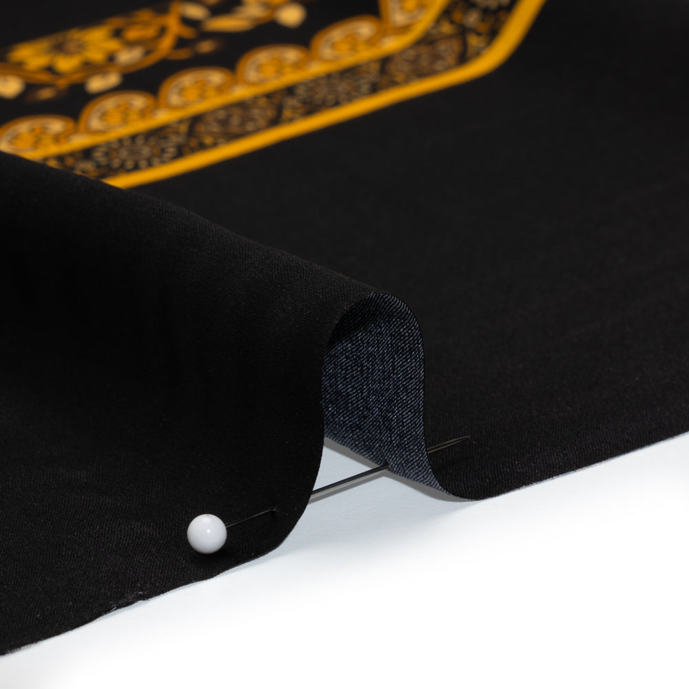 Silk Charmeuse Panel Print - Black, Brown and Gold Ornate Florals - Made in Italy