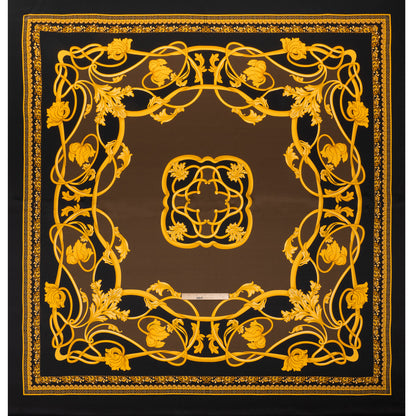 Silk Charmeuse Panel Print - Black, Brown and Gold Ornate Florals - Made in Italy