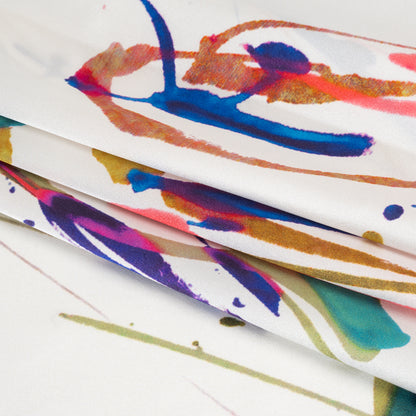 Silk Charmeuse Print - White and Rainbow Paint Streaks and Splatters - Made in Italy