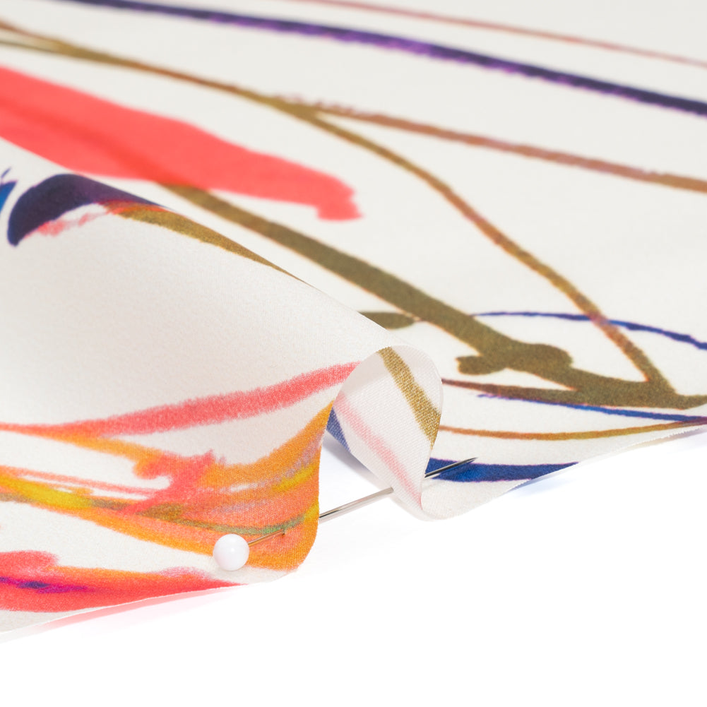 Silk Charmeuse Print - White and Rainbow Paint Streaks and Splatters - Made in Italy - Detail