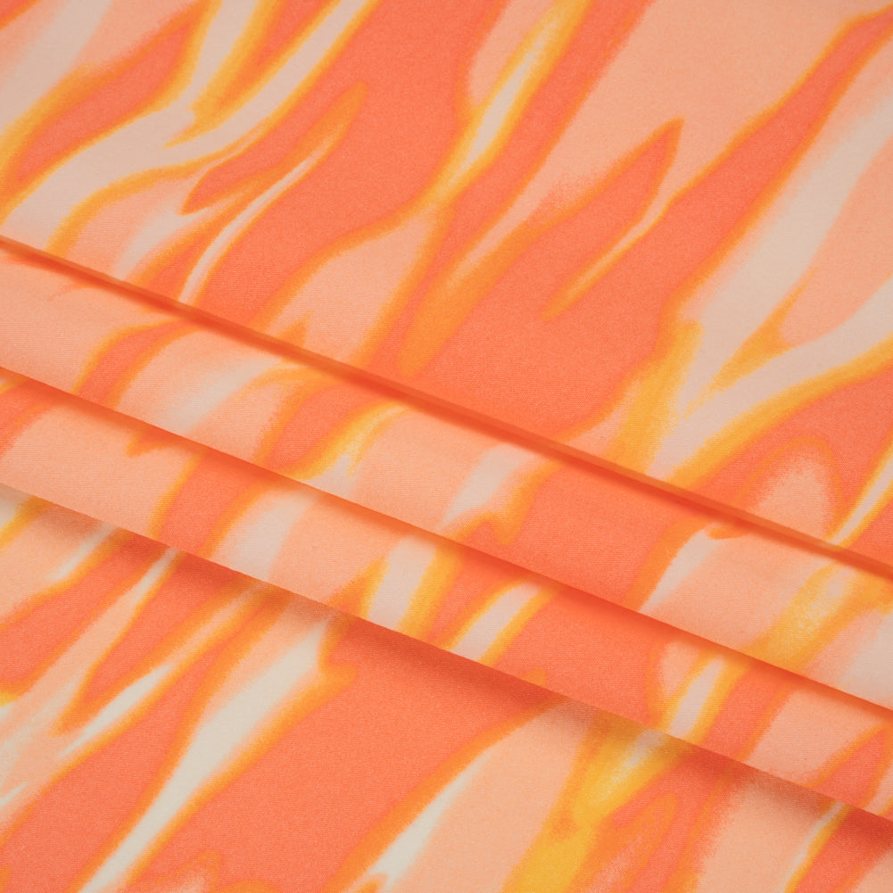 Stretch Nylon Crepe Print - Mango Orange and Peach Pink Abstract - Deadstock - Folded